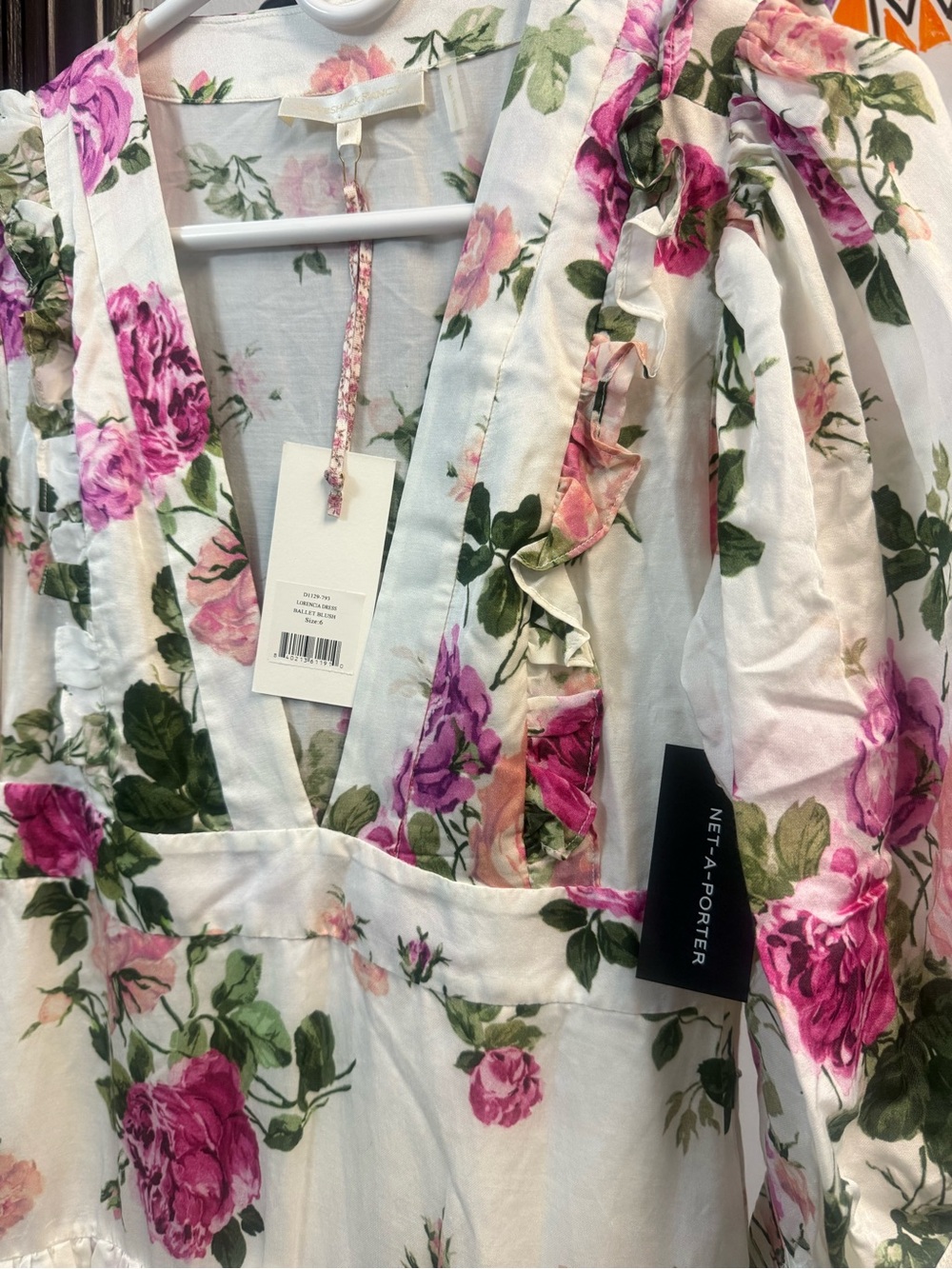 LoveShackFancy White Floral Ruffle V-Neck Maxi Dress